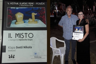 Na V. Festivalu klapske pisme Posušje 2018. Mješovita klapa sv. Nikola osvojila II. mjesto žirija