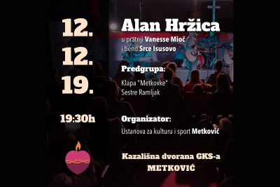 Koncert duhovne glazbe Alana Hržice u pratnji Vanese Mioč i benda Srce Isusovo