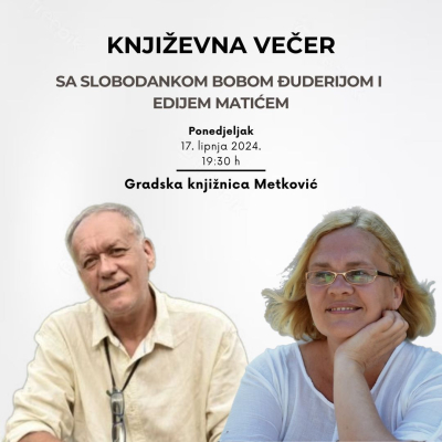 Naklada Fragment i Gradska knjižnica Metković pozivaju vas na predstavljanje dvije zbirke poezije: &quot;Neke riječi ne stanu u pjesmu“ književnika Edija Matića i zbirku „Jugo na Čiovu“ književnice Slobodanke Bobe Đuderije