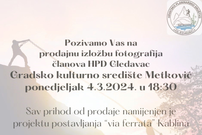 NAJAVA: Prodajna izložba fotografija HPD Gledavac